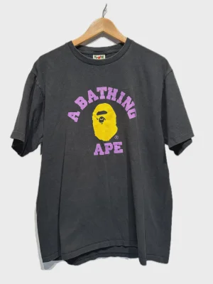Bape College Logo Purple Yellow Black Tee XL • Pre-Owned [6802]